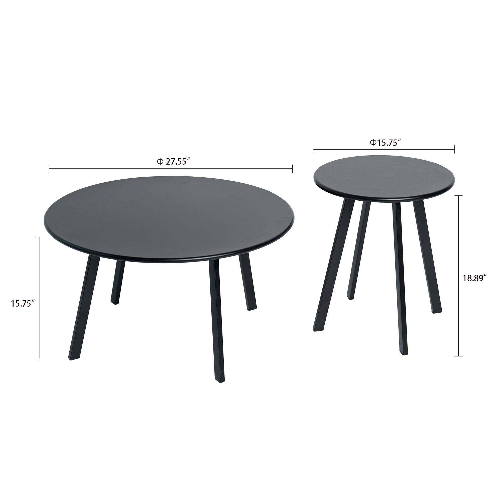 Nesting Coffee Table Round Side Table Set of 2,Modern Metal End Tables & Side Tables for Living Room, Bedroom, Balcony, Patio,Black