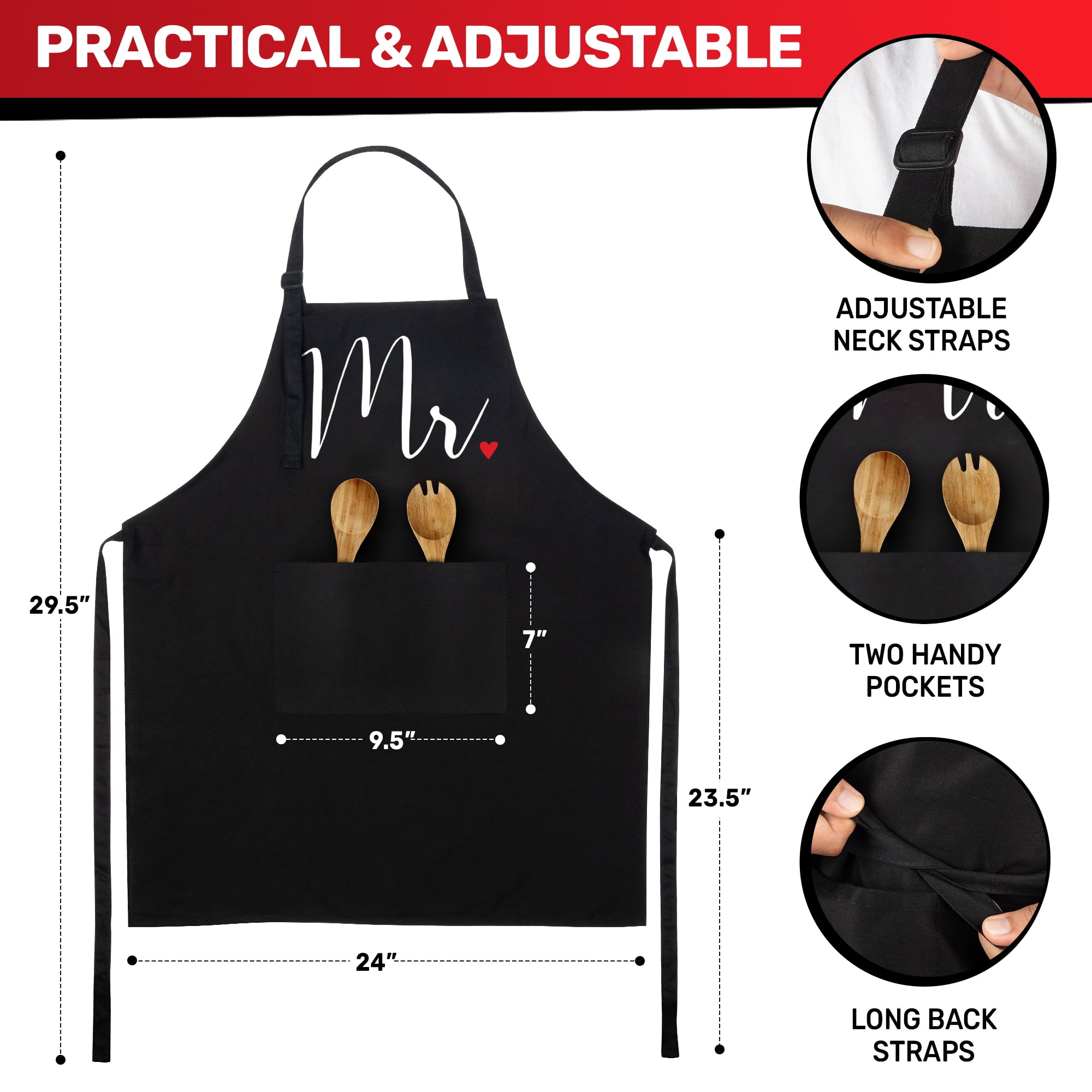 Prazoli His and Her Aprons - Mr and Mrs Couples Engagement Gift , Cute Bridal Shower Gift Anniversary Wedding Registry Items & Decoration , Housewarming Gifts For New Home Newlywed Gift