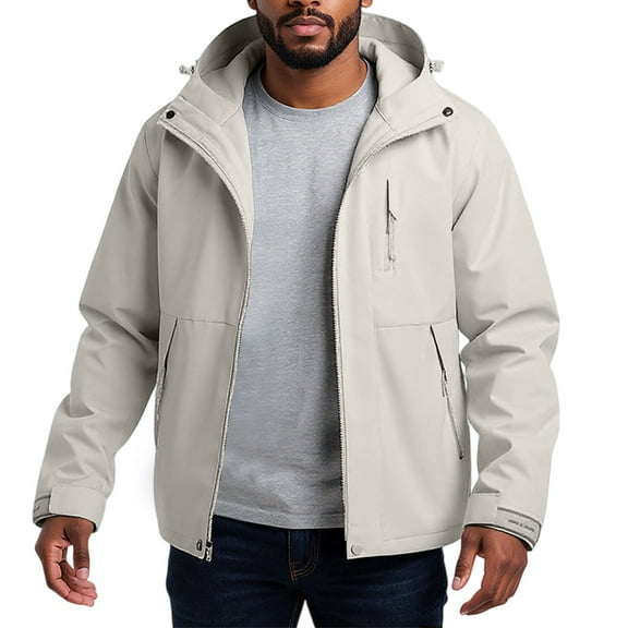 WTOBBY Men's 3-in-1 Waterproof Windproof Hooded Jacket with Removable Fleece Liner, Outdoor Hiking Skiing Raincoat, Adjustable Cuffs & Storm Flap,Beige L