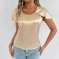 thumbnail image 3 of Perfectbot Womens Silk Satin Blouse Round Neck Split Short Sleeves Tops Summer Dressy Blouse, 3 of 8