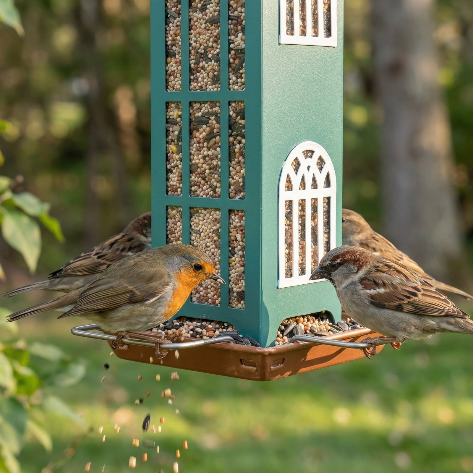 Copper Bird Feeder, Metal Bird Feeder, Outdoor Bird Feeder, Bird Feeder, Shepherds Hook for Bird Feeder, Bird Feeder Hanger, Outdoor and Garden, Bird Feeder Tray, 18X8 In, 1 Pc