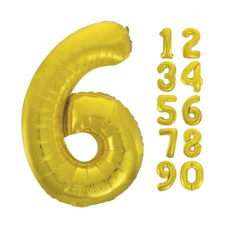 Unique Industries Foil Big Number 6 Shaped 34" Gold Solid Print Balloon