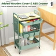 thumbnail image 3 of 3 Tier Rolling Cart with Wooden Top, Metal Pegboard & Drawer for Kitchen, Bathroom, Office, 3 of 8