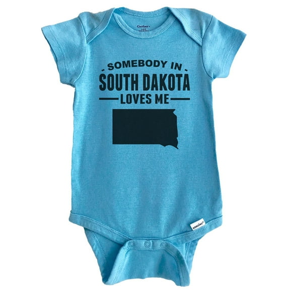 Somebody In South Dakota Loves Me Baby Bodysuit - South Dakota Baby Bodysuit (Blue), 0-3 Months