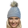 thumbnail image 2 of Terra Faux Fur Pom Pom Beanie Hat Thick Slouchy Cable Knit Soft Warm Micro Fleece Lined Unisex Stretches to Fit Most, 2 of 4