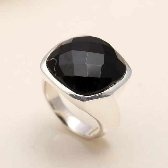 925 Sterling Silver Black Onyx Statement Ring for Women, Handmade Designer Gemstone Ring