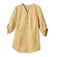 thumbnail image 5 of Turilly Women's Gingham Plaid Button-Up Shirt, V-Neck 3/4 Sleeve Tunic Top with Roll Up Tab Sleeves Casual Spring Blouse, 5 of 6