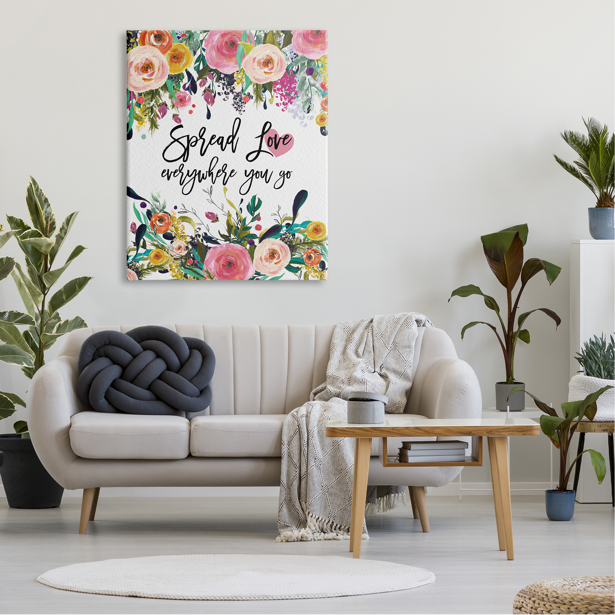 Stupell Industries Spread Love Phrase Pink Floral Blooms Calligraphy Canvas Wall Art, 36 x 48, Design by Amy Brinkman
