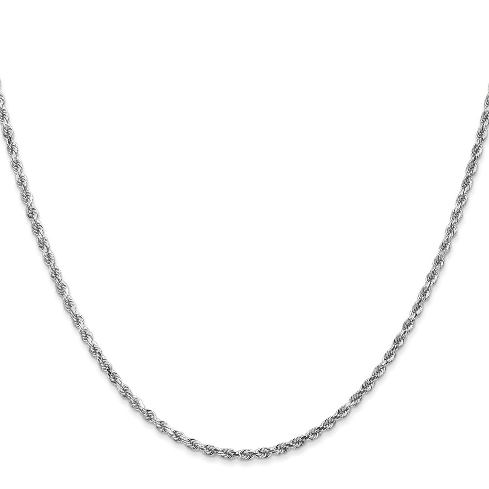 14K White Gold Rope Chain Necklace 16 inch 2 mm Diamond-cut with Lobster Clasp