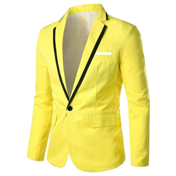 cllios Mens Blazer Big and Tall Office Work Suit Jacket One Button Slim Fit Suit Business Daily Blazer Jacket Long Sleeve Notched Lapel Suit Jacket Yellow XXXXXL