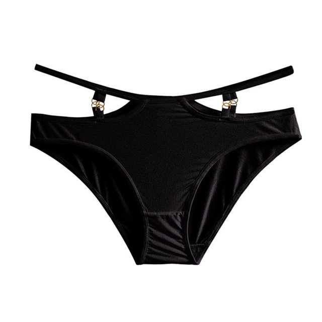 Gibobby Calzoncillos para mujeres sexy Ropa interior de mujer Color Sexy Correa fina Bragas triangulares con accesorios de metal ahuecados Seda de hielo(Negro,XL)