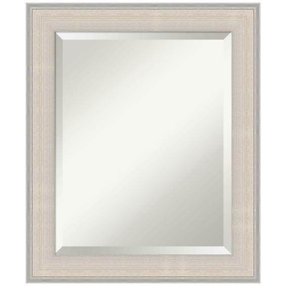 Amanti Art Cottage White Silver Beveled Wood Bathroom Wall Mirror