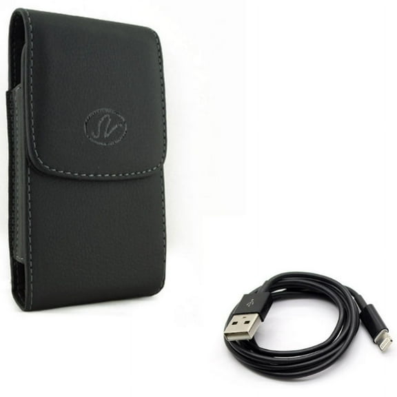 6ft USB Cable w Case Belt Clip for iPhone XS/X - Charger Cord Power Wire Long Sync, Leather Holster Cover Pouch Vertical for iPhone XS/X