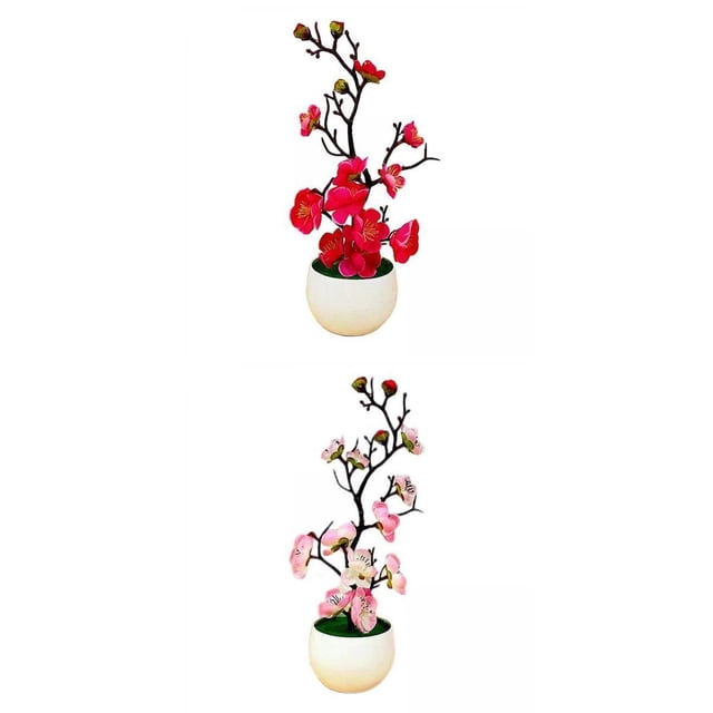 Conjunto de 2 Plantas Artificiales para Decoración del Hogar rosa rojo rosa