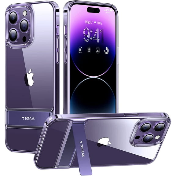 MoonClimber Designed for iPhone 14 Pro Case Clear with Stand, [10FT Military Grade Drop Tested] Ultra Clear Shockproof Slim Hard Protective Case for 14 Pro with Kickstand, Clear