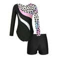 thumbnail image 2 of YiZYiF Kids Girls Long Sleeves Gymnastics Leotard with Athletic Shorts Dance Suit Colorful Activewear Leopard 10, 2 of 7