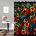 thumbnail image 2 of Awypu Chic Modern Bathroom Decor Waterproof Shower Curtain Parrot Cute Bird Tropical Exotic Summer Palm Leaves Hibiscus Hawaii Decorative White, 2 of 7