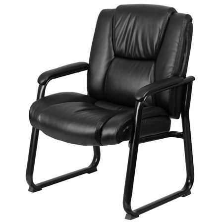 - Flash Furniture HERCULES Series 500 lb Capacity Big and Tall Black Leather Executive Side Chair with Sled Base