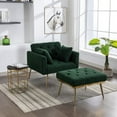 thumbnail image 2 of BSHTI 36.61'' Wide Modern Accent Chair With 3 Positions Adjustable Backrest, Tufted Chaise Lounge Chair, Single Recliner Armchair With Ottoman And Gold Legs For Living Room, Bedroom (Green), 2 of 9