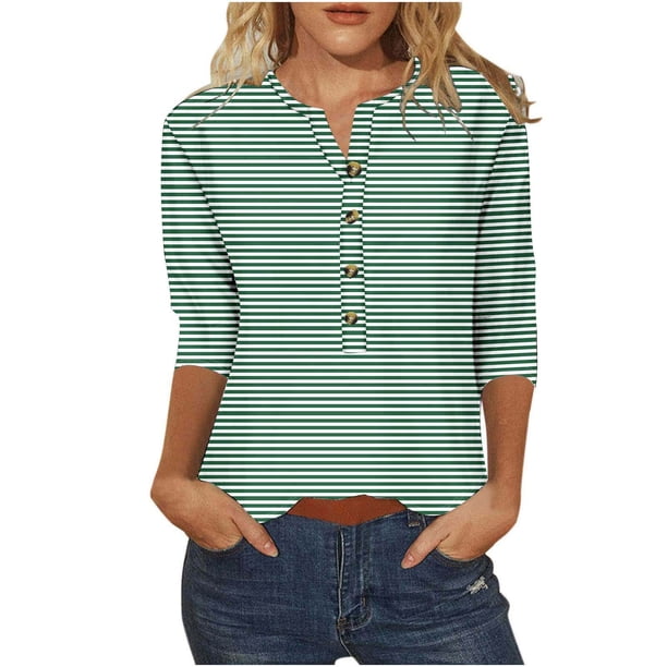 Fiudx Ofertas Flash Del Día Camiseta Holgada de Manga 3/4 con Botones Estampados para Mujer