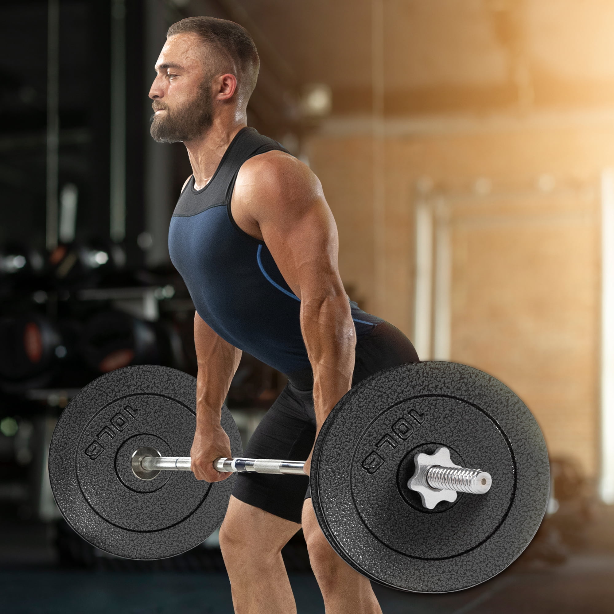 BalanceFrom 1-Inch Standard Cast Iron Weight Plate Set，with 5FT Bar and Star Locks，Multiple Weight Options，for Home Gym Strength Training