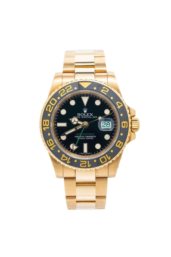Pre-Owned Rolex GMT-Master II 40MM 116718 Black Dial Black Ceramic Bezel 18K Yellow Gold Oyster Bracelet