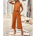 thumbnail image 4 of Women's Cotton and Linen blend 2-Piece Set: Sleeveless Crop Top & Wide Leg Pants  Summer Outfit Size Up for Relaxed Fit S-XL, 4 of 8