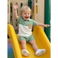 thumbnail image 4 of Cenuakty Toddler Baby Boy Shorts Set Contrast Half Zipper Collared Short Sleeve Shirt and Solid Shorts 2 Piece Summer Waffle Outfit, 4 of 9