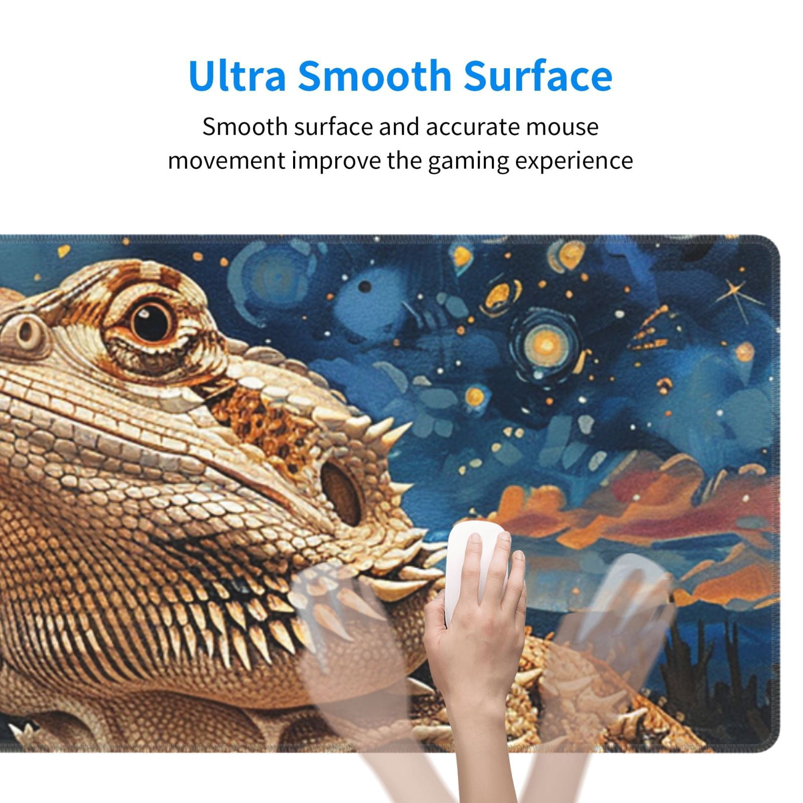 Bearded Dragon Lizards Retro Starry Mouse Pad Extended Large Gaming Mousepad Non-Slip Rubber Big Keyboard Desk Mat 31.5 X 11.8 Inch