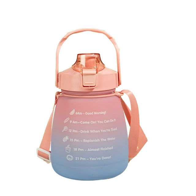 Botella de agua con pajita para la escuela/niño/mujer/niña, lindas botellas de agua con correa