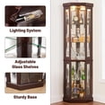 thumbnail image 3 of Lighted Glass Display Curio Cabinet with Tempered Glass Doors and Adjustable Shelves, 70" H 3-Side Wood Corner Cabinet with Bulb, Corner Curio Storage Rack for Bar and Liquor Storage, Cherry, 3 of 7