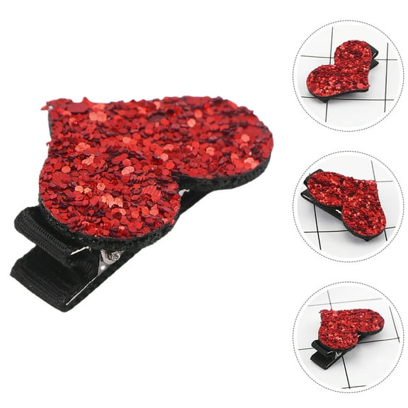 OUNONA 2pcs Valentines Day Heart Hair Clips Heart Glitter Sequin Heart Hairpins For Girls Birthday Party Wedding Themed Party Hair Accessories