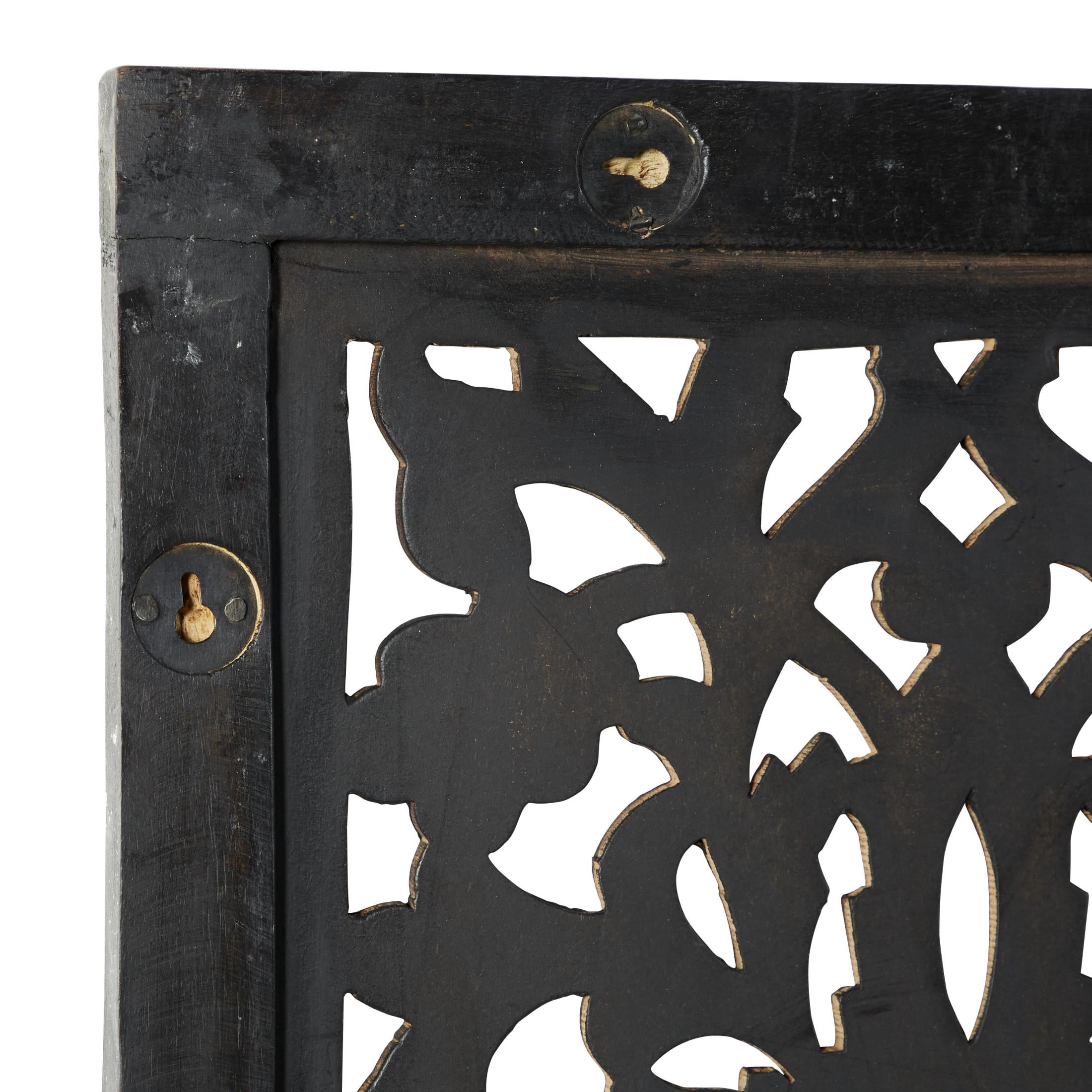 DecMode Brown Wooden Handmade Intricately Carved Floral Wall Decor
