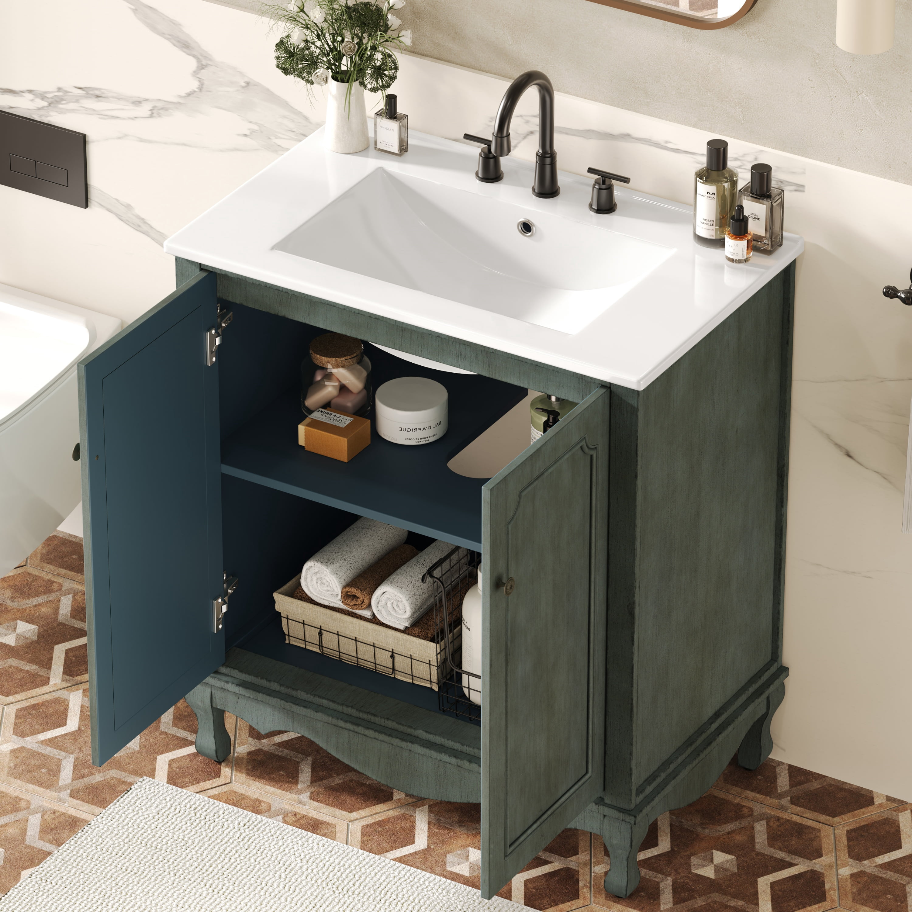 Euroco 30" Vintage Bathroom Vanity in Antique Blue is the perfect blend of timeless elegance and modern functionality