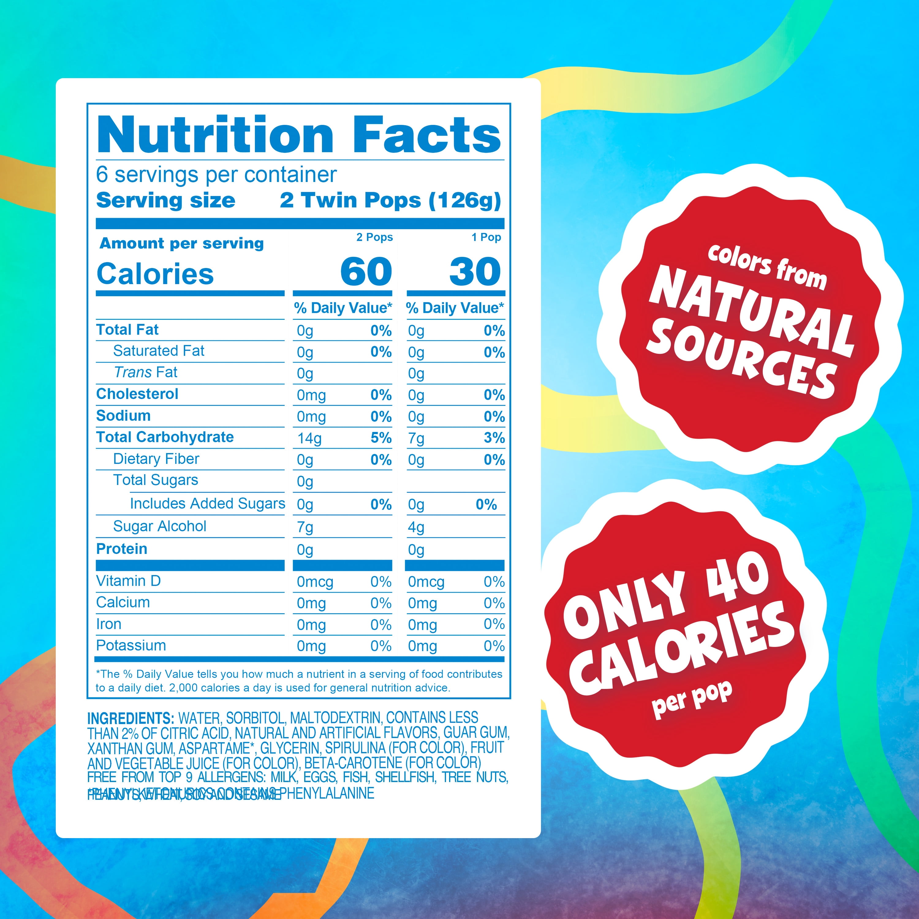 Budget Saver Sugar Free Twin Pops, Assorted Flavors, 12 Count, Popsicles with Natural Colors