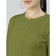 thumbnail image 4 of Moomaya Womens Solid Bell Sleeves Top, Round Neck Pleated Buttoned Viscose Top, 4 of 7