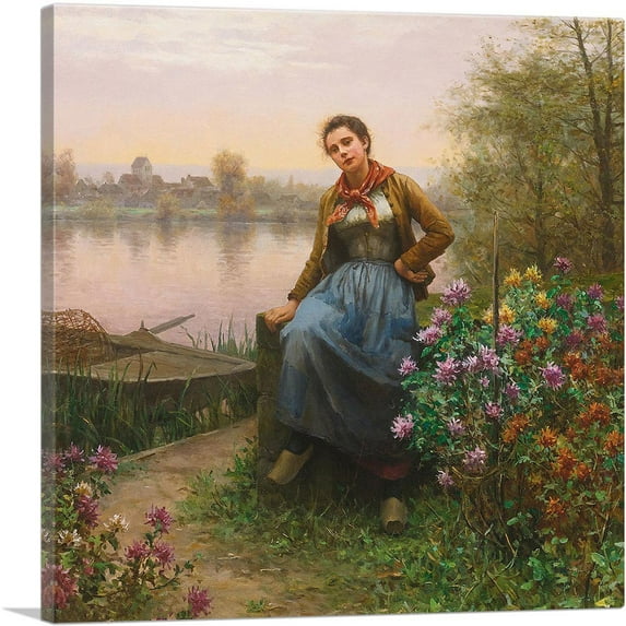ARTCANVAS On The River's Edge Canvas Art Print by Daniel Ridgway Knight - Size: 12" x 12" (1.50" Deep)
