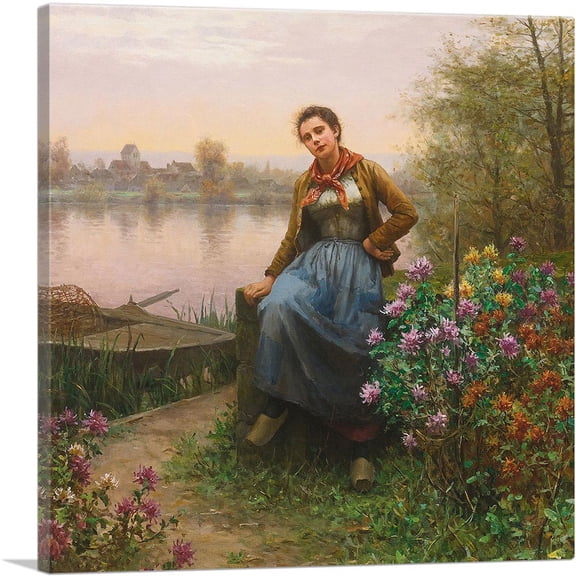 ARTCANVAS On The River's Edge Canvas Art Print by Daniel Ridgway Knight - Size: 12" x 12" (0.75" Deep)