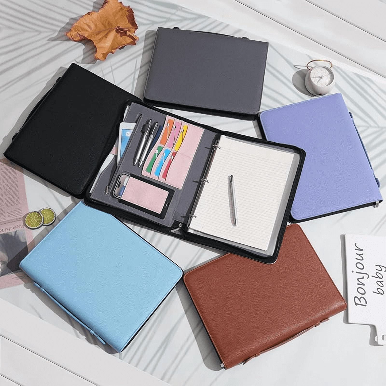 Wonderpool Travel Zippered Portfolio 3 Ring Binder A4 Padfolio Document Case with Removable Clipboard Legal Pad Holder, Business Office School Organizer for Men and Women (Light Blue)