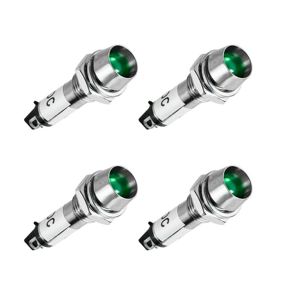 Indicator Light DC 12V, Neon Bulbs Green, Metal Shell Panel Mount 5/16" 8mm 4Pcs