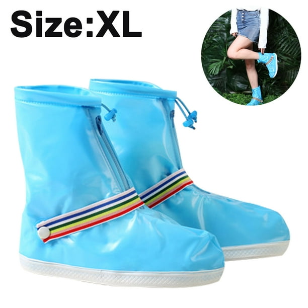 Xcgwst Waterproof Shoe Cover Rain Boot Galoshes With Zipper And Reflector For Outdoor Sports Hiking Climbing Camping Blue L