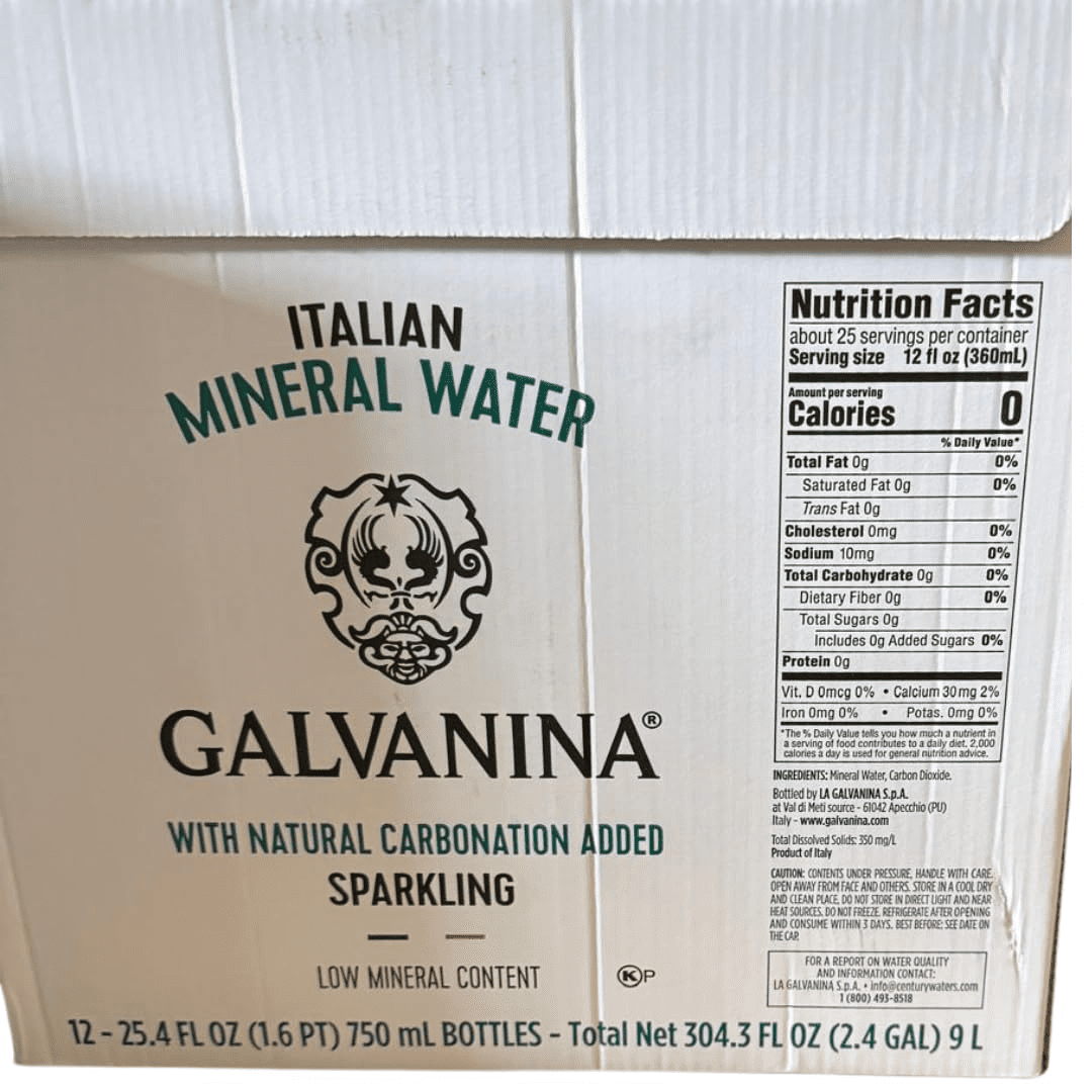 Galvanina Sparkling Italian Mineral Water – Natural Carbonation, Low Mineral Content, Premium Glass Bottles – 750 ml (25.4 fl oz) – Pack of 12 | Imported from Italy