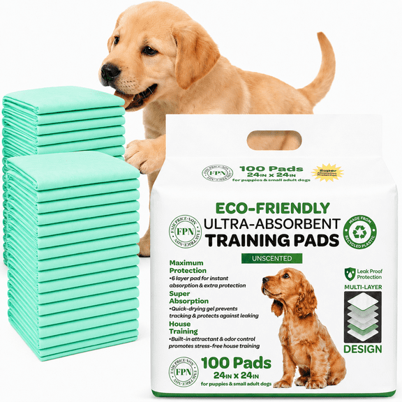 FPN Dog Pee Pads Rugular 24"x42", ECO Green Small Disposable Puppy Training Pads Made with Recycled Plastic for Dogs, Puppies & Indoor Potty Training