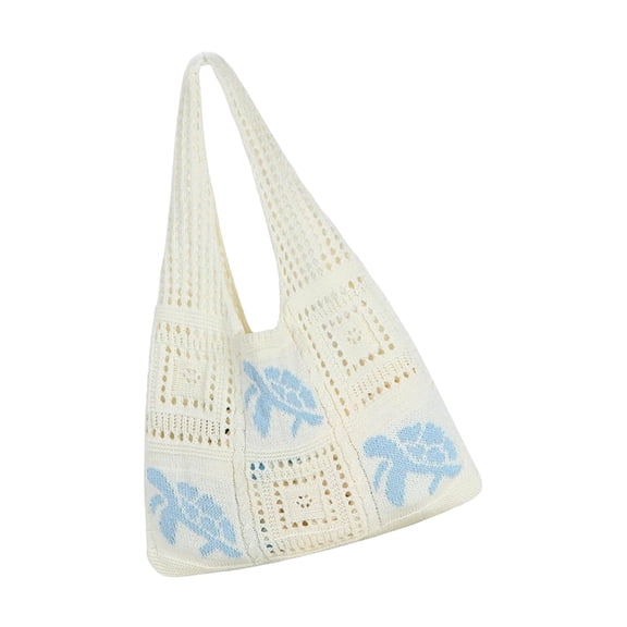 7829 Handmade Crochet Toted Handbag,Casual Shoulder Shopping Handbag for Women Summer Mesh Beach Purse Foldable Hoboes Bags
