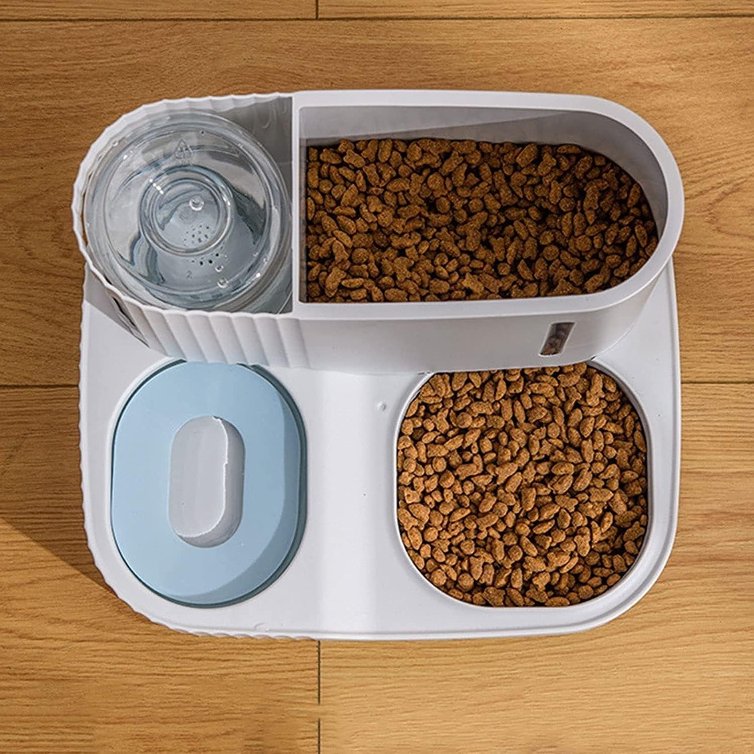 Water Dispenser Pet Dog Cat Automatic Feeder Bowl 2 in 1 Cat Unplugged Water and Food Feeder Dispenser Automatic Dog Cats Water and Food Dispenser cat Fountain (Blue)