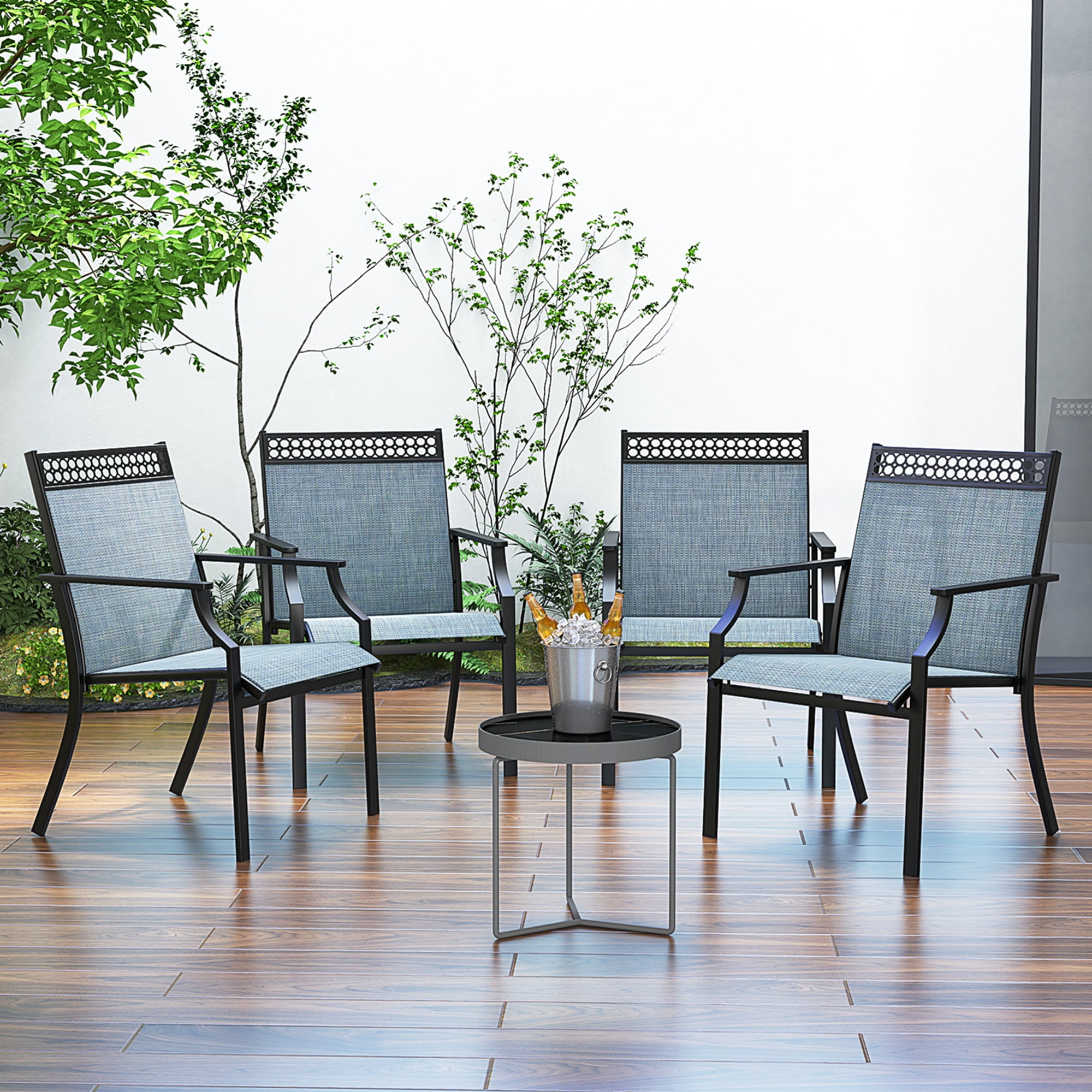 Costway Patio Chairs Set of 2 with All Weather Breathable Fabric High Backrest Blue