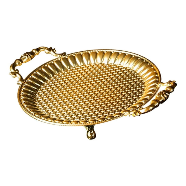 Plato de frutas con asas, de metal, para frutos secos, bandeja para servir alimentos redonda para el hogar. 28 cm x 22 cm x 55 cm