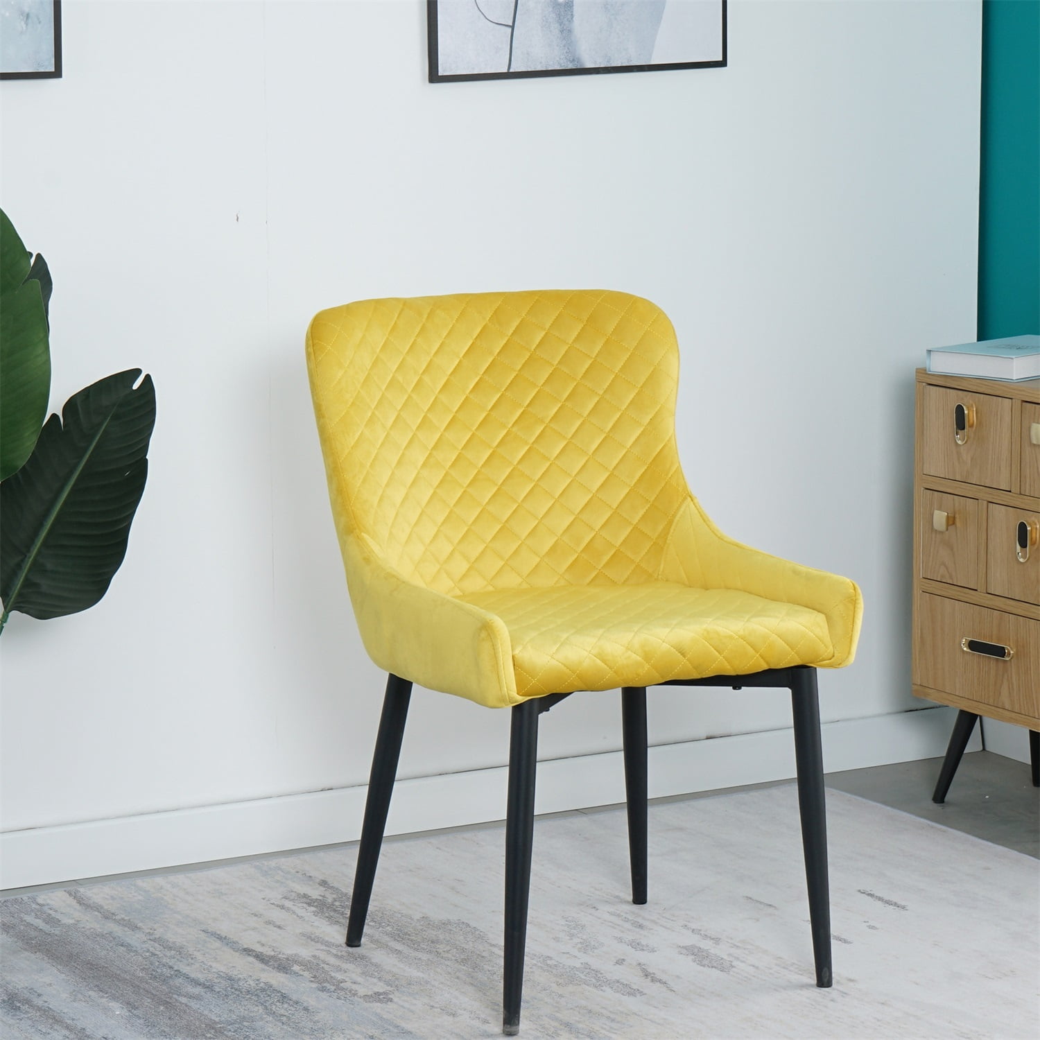 Kadyn Modern Dining Chair Set of 2, Upholstered Dining Side Chairs with Metal Tube Legs, Metal Dining Chair for Dining Room, Yellow