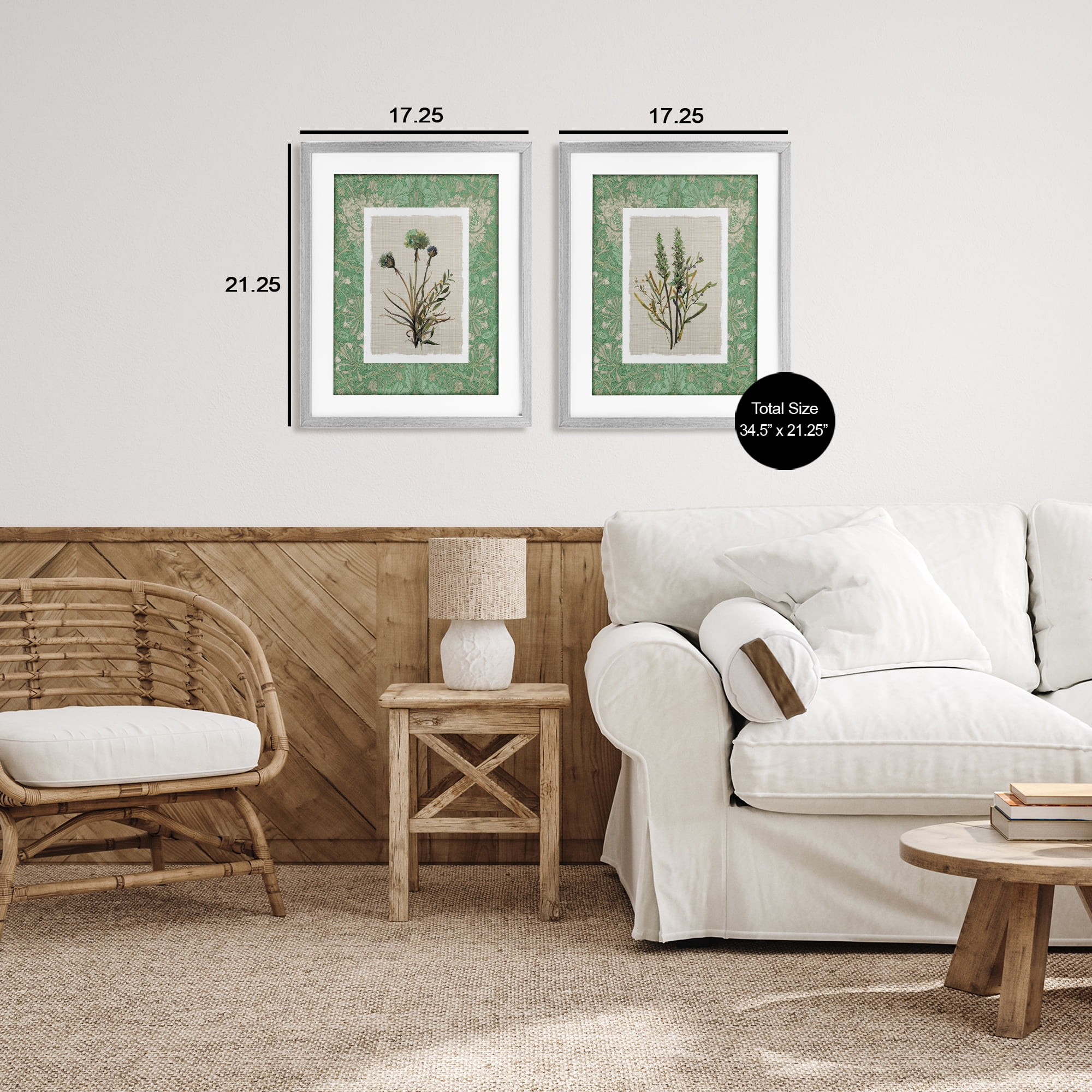 Stupell Industries Green Tone Herbal Blooms 2 Piece Gray Framed Print Under Glass Set, design by Carol Robinson