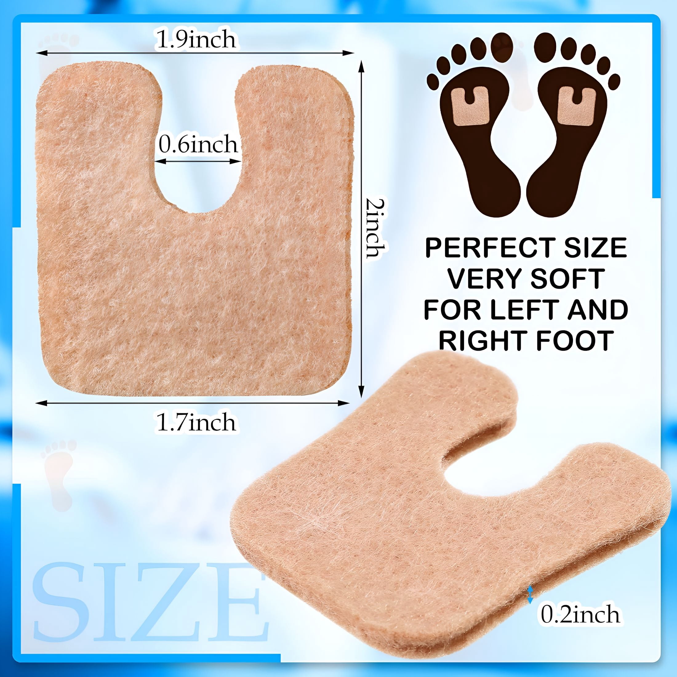 XIRQI 120 Pcs Callus Pads 1/4"Thick U Shaped Metatarsal Corn Pads Felt Callus Cushions Adhesive Corn Protectors for Men Women Feet Toes Pain Relief Blister Prevention